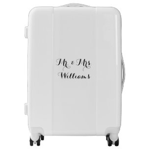 Mr. & Mrs. Personalized Name Monogram Black White Luggage