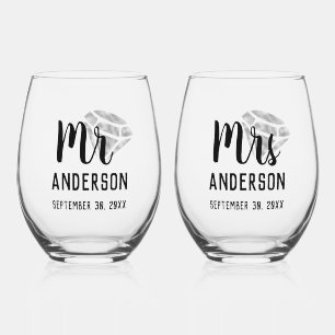 Mr & Mrs Personalized Stemless Wine Glass Set
