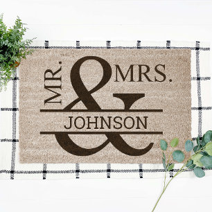 Mr & Mrs Personalized Wedding Couple Coir Fiber Doormat