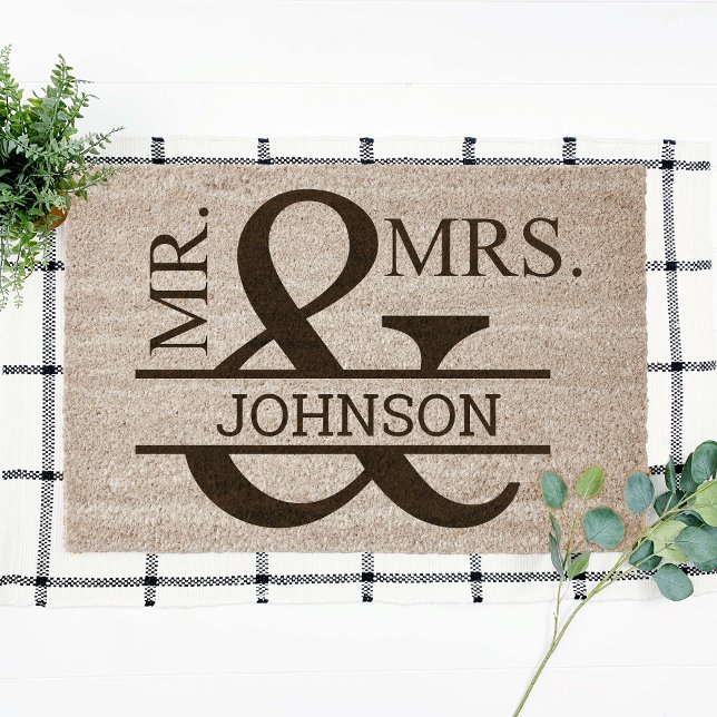 Mr & Mrs Personalized Wedding Couple Coir Fiber Doormat (Creator Uploaded)