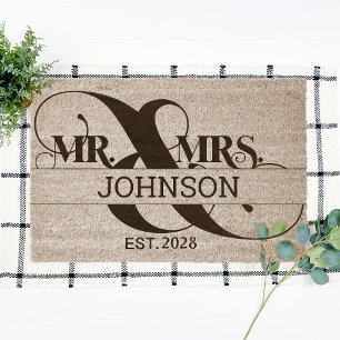 Mr & Mrs Personalized Wedding Couple Est Coir Fiber Doormat