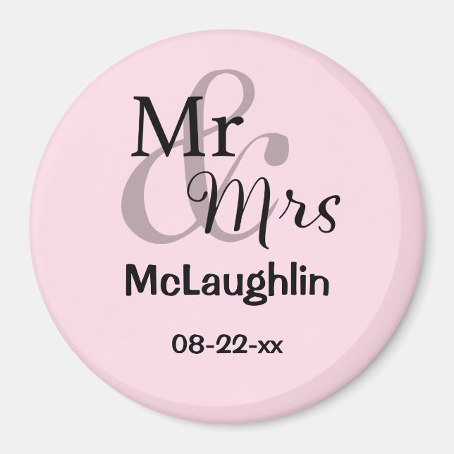 Mr & Mrs Personalized Wedding Couple Names Date Magnet (Front)