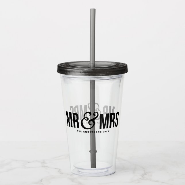 Mr. & Mrs. Personalized Wedding Favor Acrylic Tumbler (Front)