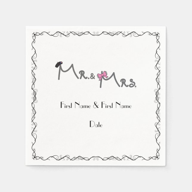 Mr. & Mrs. Personalized Wedding Napkins (Front)