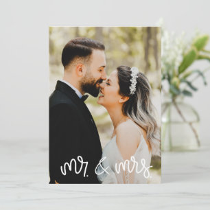 Mr Mrs Photo Black White Wedding Thank You Card