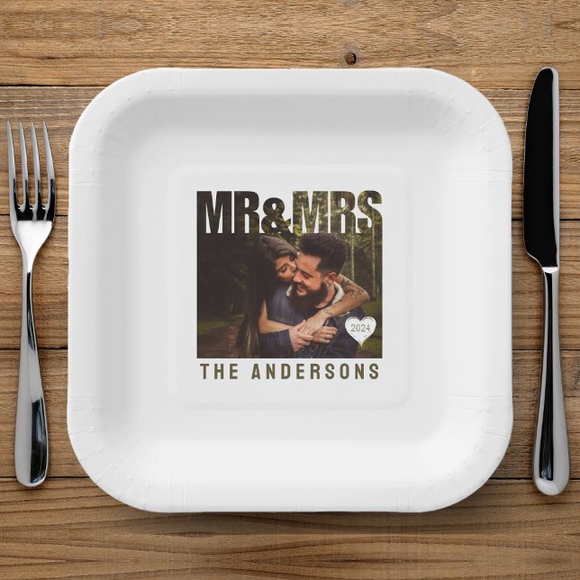 Mr & Mrs Photo Block Heart Anniversary Name Paper Plates (Mr & Mrs Photo Block Heart Anniversary Name Paper Plates
)