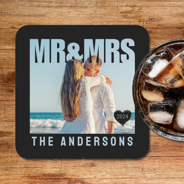 Mr & Mrs Photo Block Heart Anniversary Name Square Paper Coaster (Mr & Mrs Photo Block Heart Anniversary Name Square Paper Coaster
)