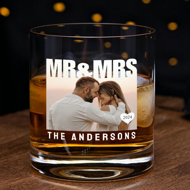 Mr & Mrs Photo Block Heart Anniversary Name Whiskey Glass (Mr & Mrs Photo Block Heart Anniversary Name Whiskey Glass
)