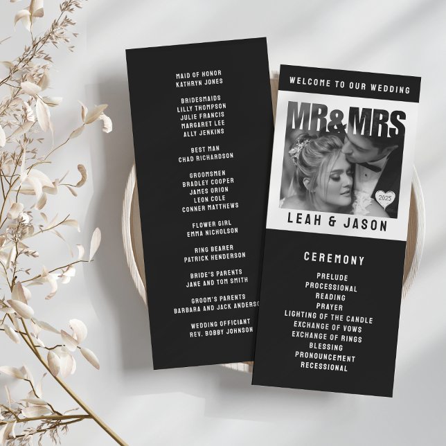 Mr & Mrs Photo Block Heart Black & White Wedding Program (Mr & Mrs Photo Block Heart Black & White Wedding Program
)