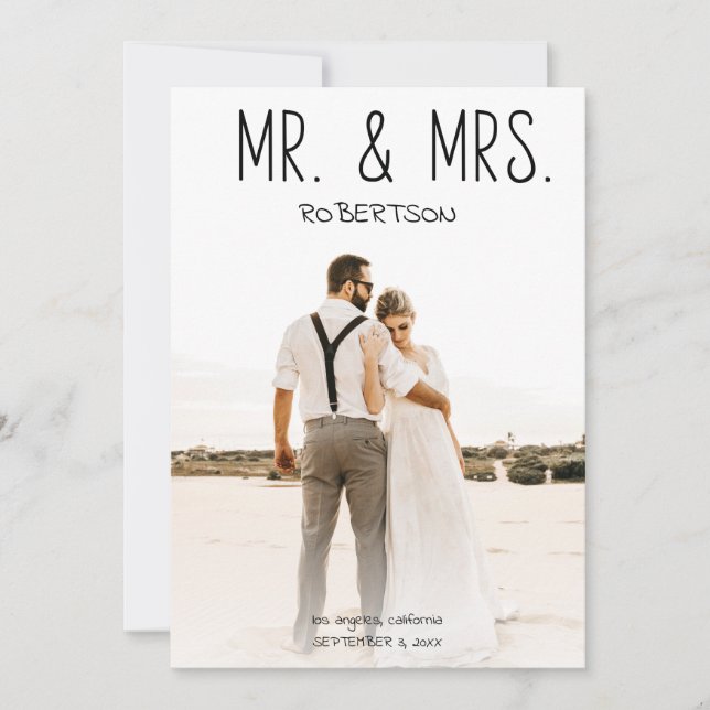 Mr & Mrs Photo Fun Typography optional Reception Invitation (Front)