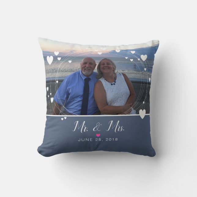 Mr & Mrs Photo Keepsake Wedding Throw Pillow (Front)