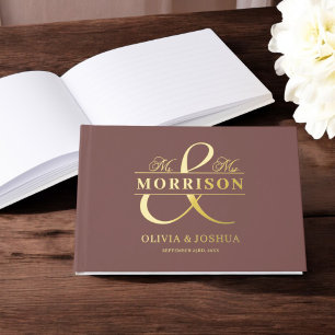 Mr Mrs Photo Terracotta Elegant Wedding Gold Foil Guest Book