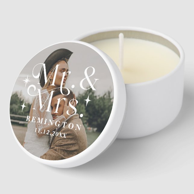Mr & Mrs Photo Wedding Guests Mini Candle Favors (Corner)