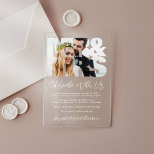Mr Mrs Photo Wedding Reception Acrylic Invitations