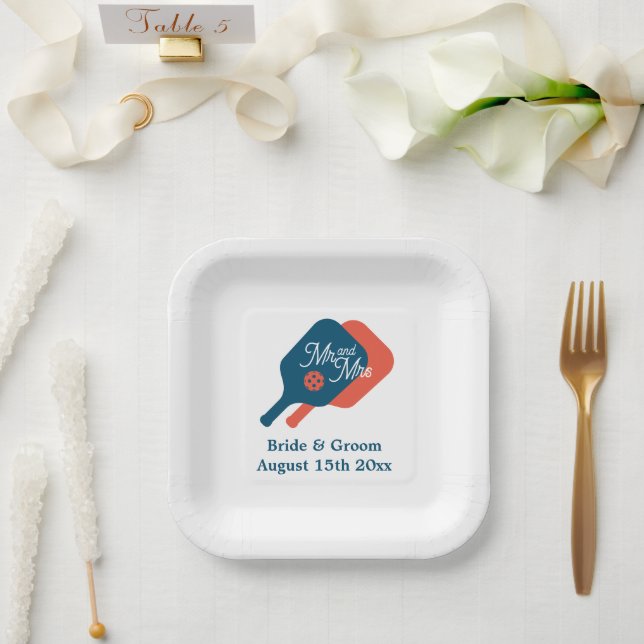 Mr & Mrs pickleball themed wedding plates (Wedding)