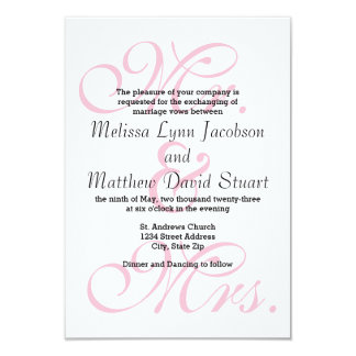 Mr. & Mrs. Pink - 3x5 Wedding Invitation