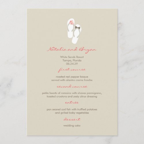 Mr &amp; Mrs Pink Flip Flops Beach Wedding Menu Card