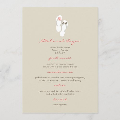 Mr  Mrs Pink Flip Flops Beach Wedding Menu Card