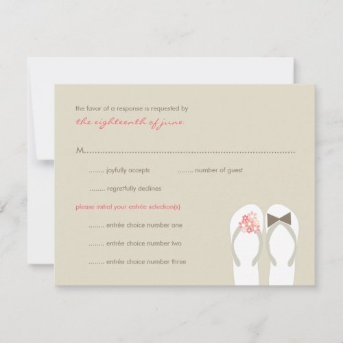 Mr &amp; Mrs Pink Flip Flops Beach Wedding RSVP Card