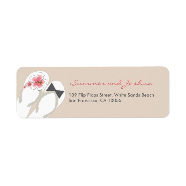 Mr & Mrs Pink Hibiscus Flip Flops Wedding Address Label (Front)