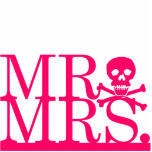 Mr & Mrs Pink Skull Cake Topper Statuette<br><div class="desc">Decorate your wedding cake with this simple,  yet daring cake topper from Kustom By Kris. It reads "Mr." and "Mrs." with a skull and crossbones between them.</div>