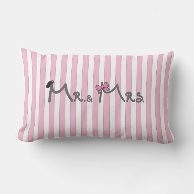 Mr. & Mrs - pink stripes Pillow bride/groom (Front)
