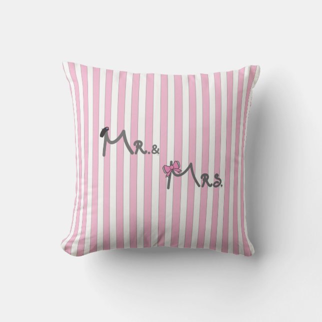 Mr. & Mrs - pink stripes Pillow bride/groom (Front)
