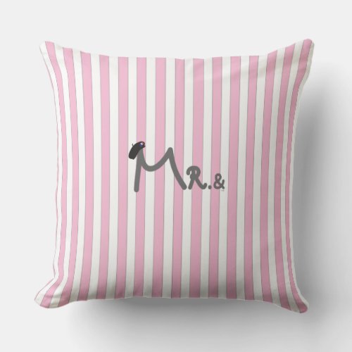 Mr  Mrs _ pink stripes Pillow with pink bow