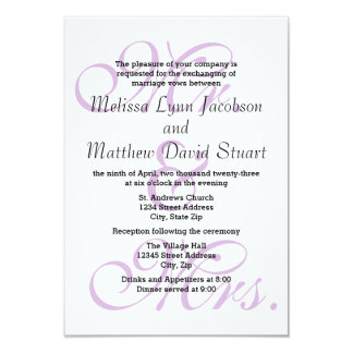 Mr. & Mrs. Purple - 3x5 Wedding & Reception Invite