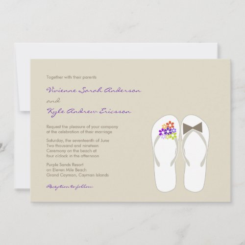 Beach Purple Daisy Flowers Flip Flops Wedding Custom Announcement