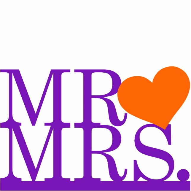Mr & Mrs Purple & Orange Heart Cake Topper Cutout (Front)