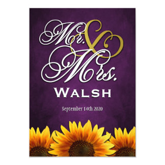 Mr & Mrs Purple Sunflower Wedding Invitations