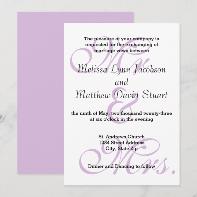 Mr. & Mrs. Purple - Wedding Invitation (Front/Back)