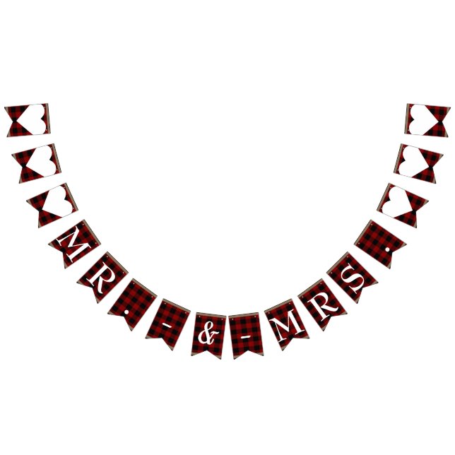 Mr. & Mrs. Red Black Buffalo Plaid Wedding Bunting Flags (All)