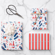 Mr & Mrs Red Blue Champagne Flip Flops Beach Wrapping Paper Sheets