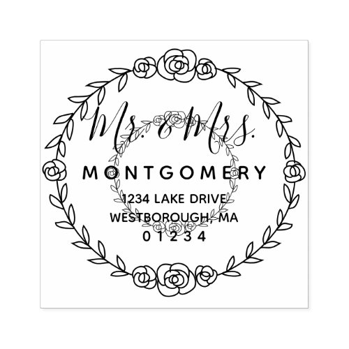 Mr. & Mrs. Return Address Rose Vine Script Floral Rubber Stamp Mr Mrs Return Address Rose Vine Script Floral Rubber Stamp