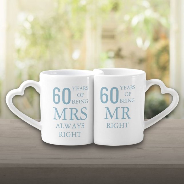 Mr Mrs Right 60th Wedding Anniversary Coffee Mug Set (Mr Mrs Right 60th Wedding Anniversary Coffee Mug Set)