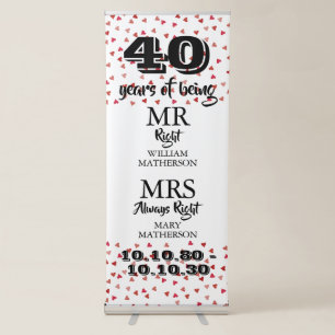Mr Mrs Right Fun 40th Anniversary Ruby Hearts Retractable Banner