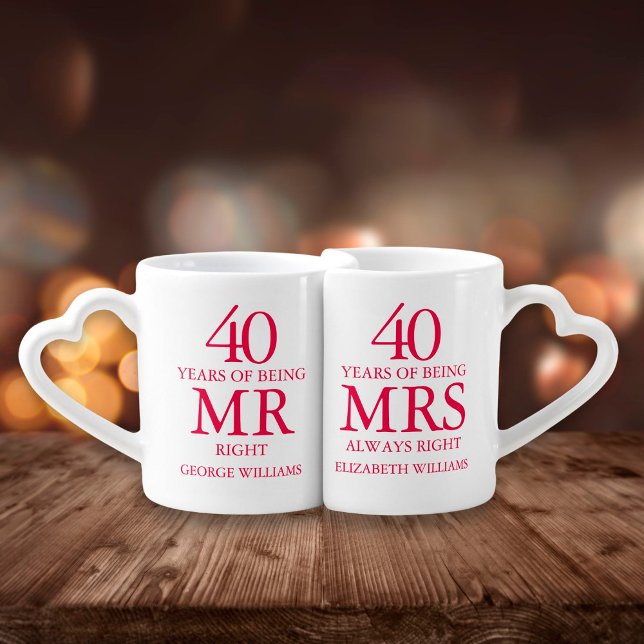 Mr Mrs Right Fun 40th Ruby Anniversary Coffee Mug Set (Creator Uploaded)