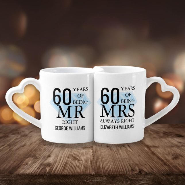 Mr Mrs Right Fun Diamond 60th Anniversary Coffee Mug Set