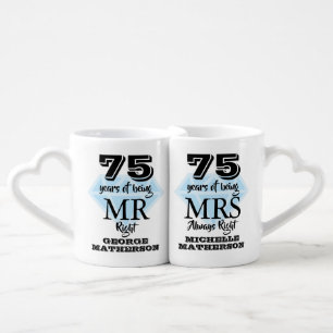 Mr Mrs Right Fun Diamond 75th Anniversary Coffee Mug Set