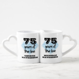 Mr Mrs Right Fun Diamond 75th Anniversary Coffee Mug Set