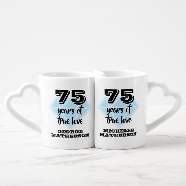Mr Mrs Right Fun Diamond 75th Anniversary Coffee Mug Set (Front Nesting)