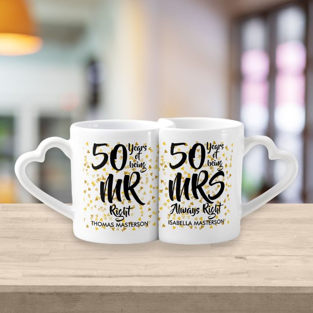 Mr Mrs Right Fun Golden 50th Anniversary Coffee Mug Set (Creator Uploaded)
