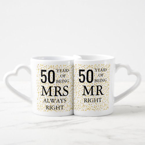 Mr Mrs Right Fun Golden 50th Anniversary Coffee Mug Set