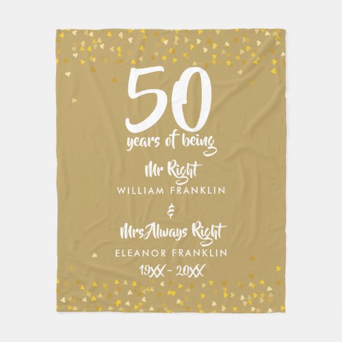 Mr Mrs Right Fun Golden 50th Anniversary Fleece Blanket