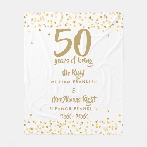 Mr Mrs Right Fun Golden 50th Anniversary Fleece Blanket
