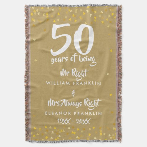 Mr Mrs Right Fun Golden 50th Anniversary Throw Blanket
