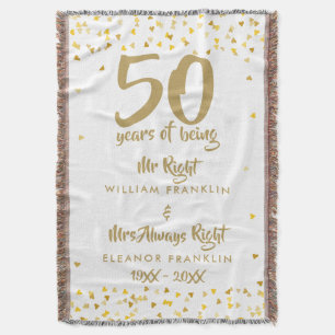 Mr Mrs Right Fun Golden 50th Anniversary Throw Blanket