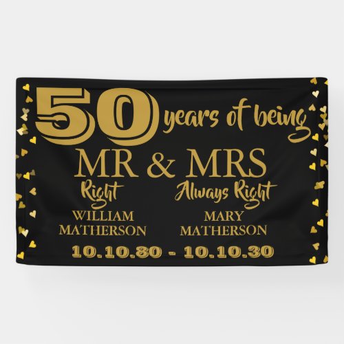 Mr Mrs Right Fun Golden 50th Wedding Anniversary Banner